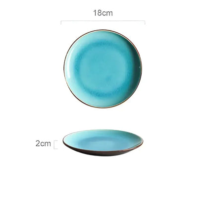 Turquoise ice cracking glaze ceramic plate 18cm with smooth glazed surface and subtle dark rim from tableware set