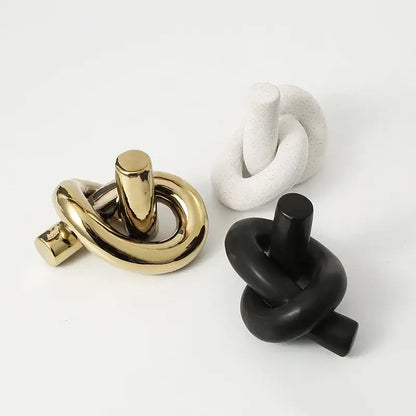 Twisted knot cream ceramic desktop storage tissue box with gold black and white glossy ceramic decorbites ceramic desktop design