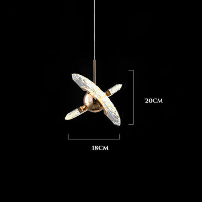 Gold starburst ufо bedroom bedside chandelier with clear crystal accents aluminum alloy and tri-color light design