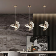 Three-tiered pendant light with aluminum alloy metallic finish and tri-color light glass accents for bedroom and bar use
