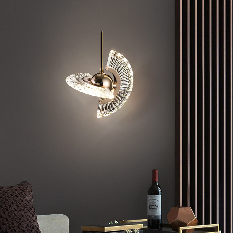 Gold and clear glass ufo bedroom bedside chandelier with aluminum alloy frame and tri-color light for restaurant bar use