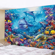 Underwater world mandala yoga mat tapestry blanket with vibrant dolphins turtles and fish coral reef decorbites 3d underwater design