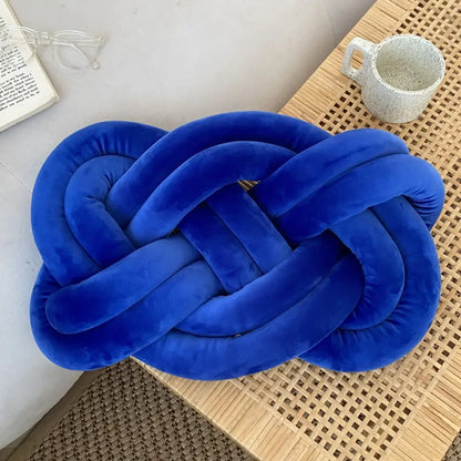 Vibrant royal blue velvet knot throw pillow decorative cushion ideal for living room use