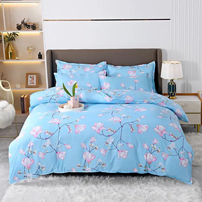 Light blue bedding set with delicate pink magnolia blossom pattern duvet cover perfect for vibrant floral decorbites leopard print