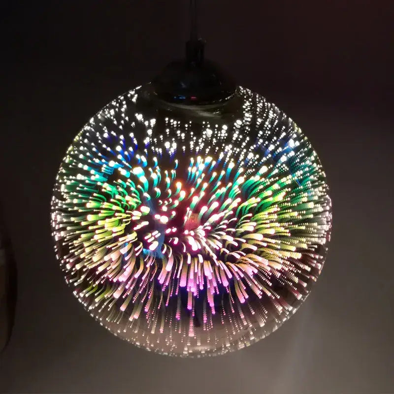 Vibrant multi-colored burst glass ball pendant light fixture with led fireworks design for living room use