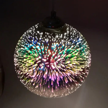 Vibrant multi-colored burst glass ball pendant light fixture with led fireworks design for living room use