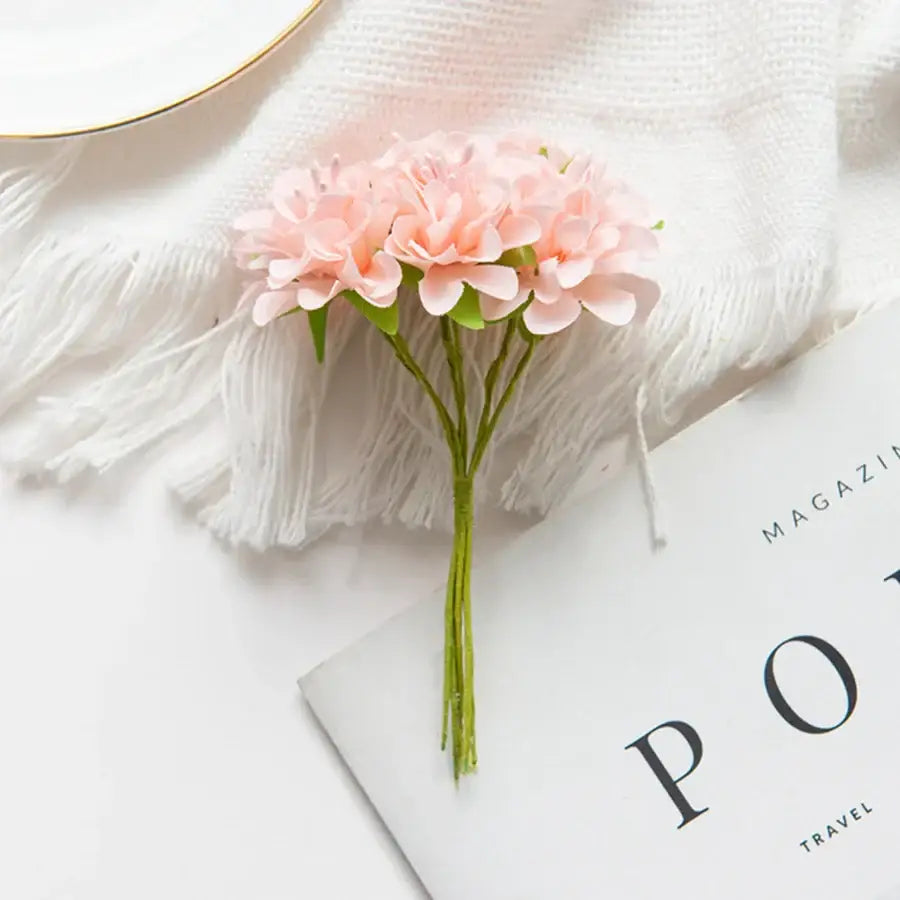 Delicate soft pink artificial flower stamen bouquet with green stems for vibrant multicolor living room decor
