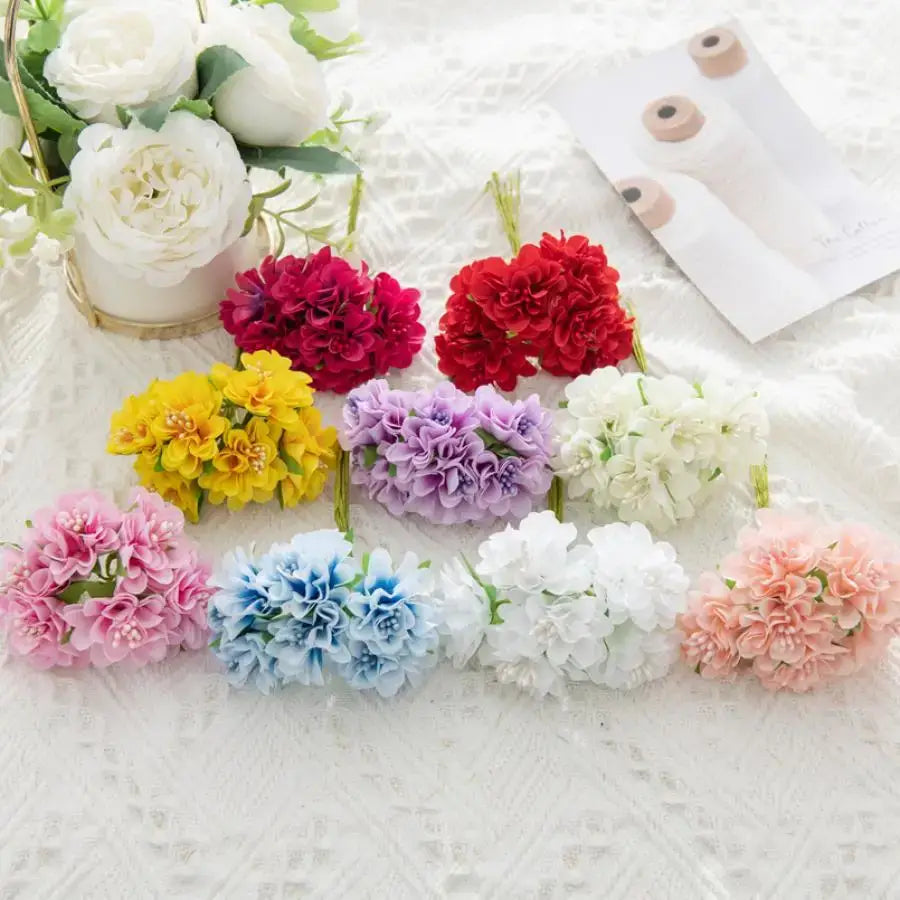Vibrant multicolor artificial flower stamen bouquet in red yellow purple pink blue and white for living room decor