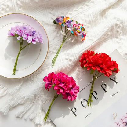 Vibrant multicolor artificial flower stamen bouquet with purple pink and green stems for living room decor