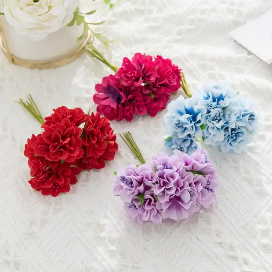 Vibrant multicolor artificial flower stamen bouquet with red pink blue lavender fabric flowers for living room decor