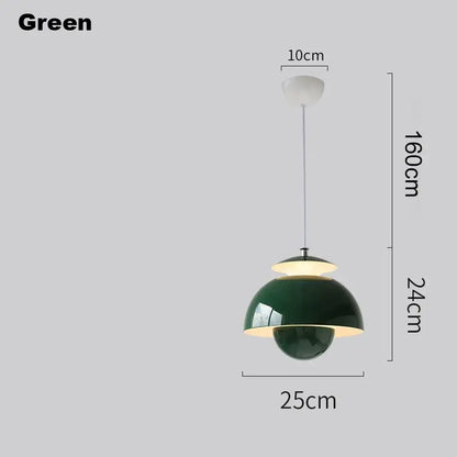 Green glossy finished pendant light with layered flower design and warm interior lighting by decorbites designer flower bud
