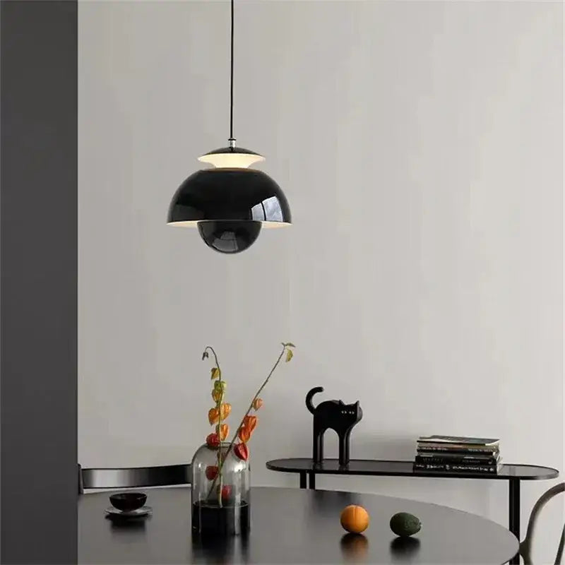 Black matte pendant light with sleek modern design and warm glow for decorbites designer flower bud bedroom decor
