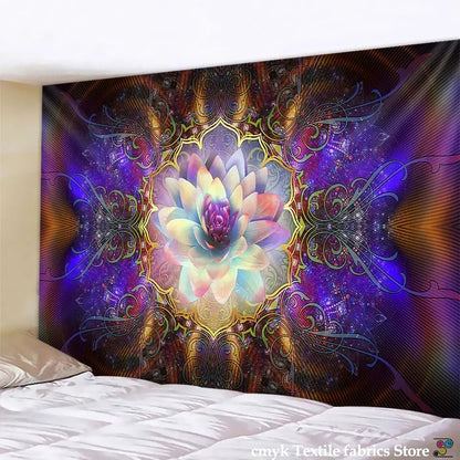 Vibrant pink and purple mandala chakra tapestry with colorful lotus and intricate patterns for bedroom wall decorbites colorful mandala