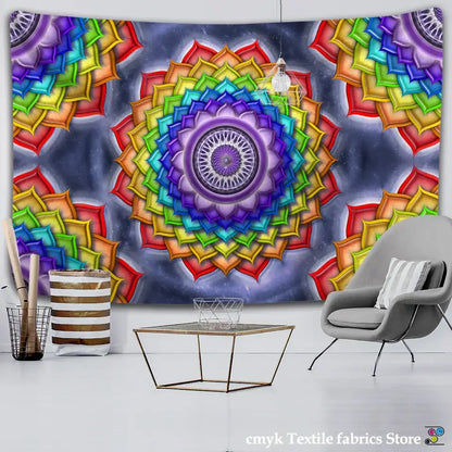 Vibrant pink and purple mandala chakra tapestry with colorful geometric patterns and cosmic background for bedroom decorbites colorful mandala