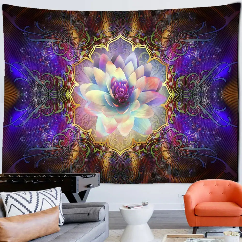 Vibrant pink and purple mandala chakra tapestry featuring a colorful mandala lotus flower for bedroom wall decorbites colorful mandala