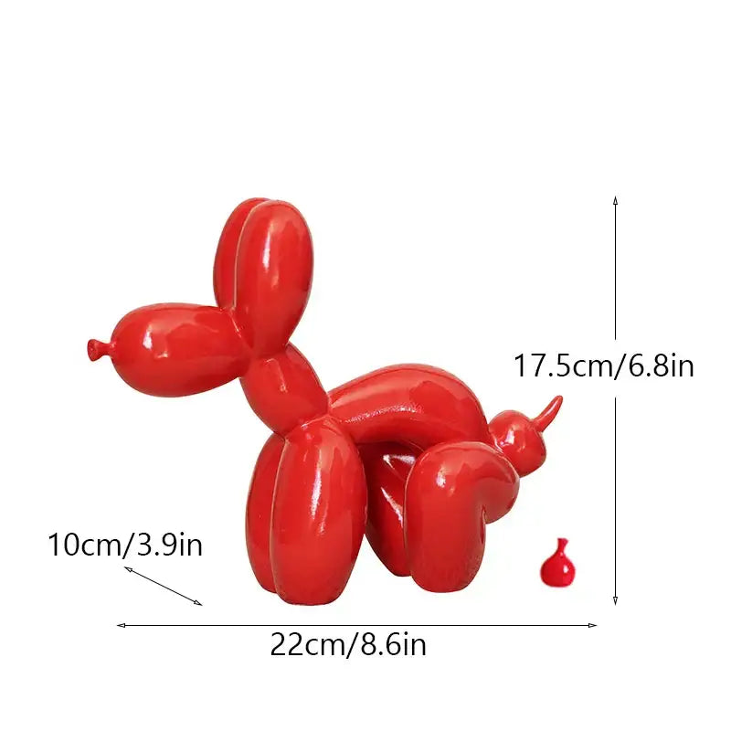 Vibrant red glossy dog balloon poop resin sculpture with sleek design ideal for living room decorbites dog balloon decor