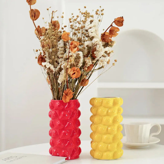 Vibrant red ceramic fruit relief vase with textured bumpy surface for decorbites fruit relief kitchen decorbites fruit