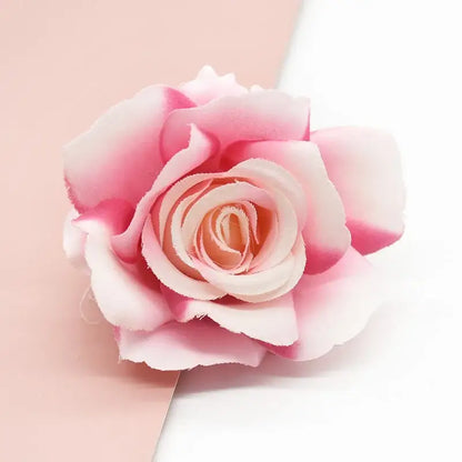 Delicate pink rose hair clip with layered petals in soft gradient made from silk for decorbites artificial flowers decor