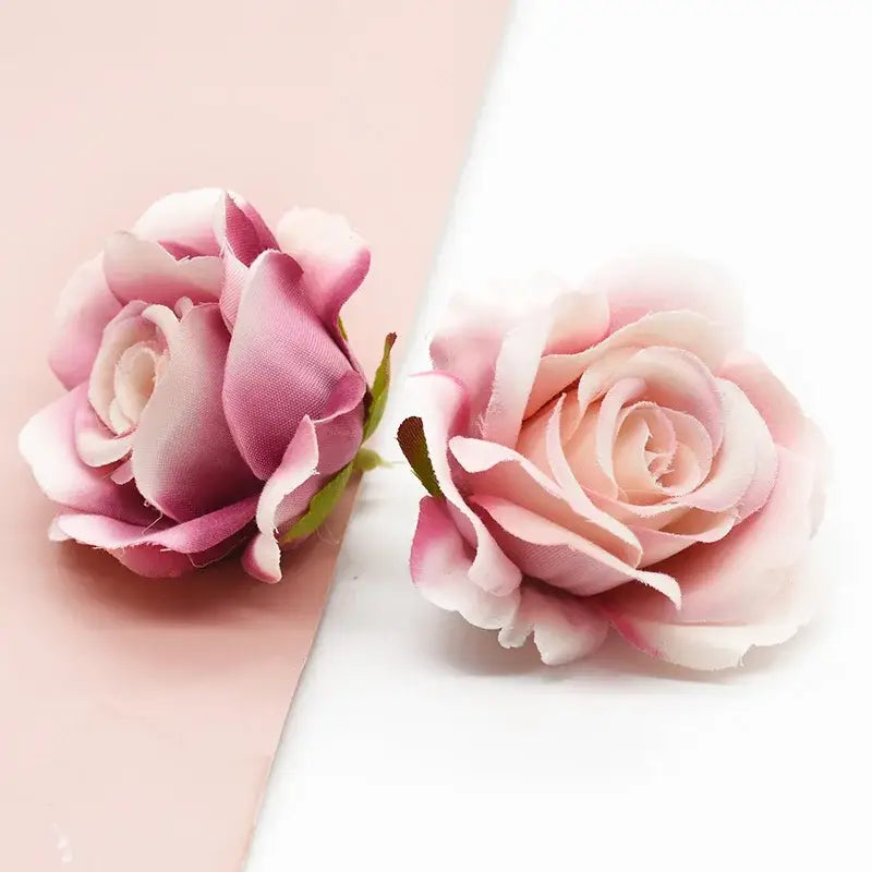 Two vibrant silk artificial flowers with layered pink petals and green stems for wedding and living room decorbites artificial decor