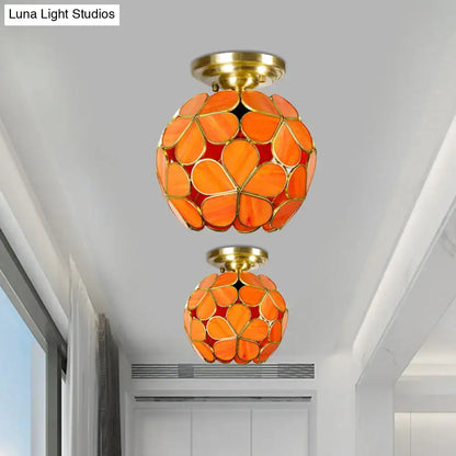 Decorbites victorian stained glass flower ceiling light with orange floral design and brass accents ceiling fixture