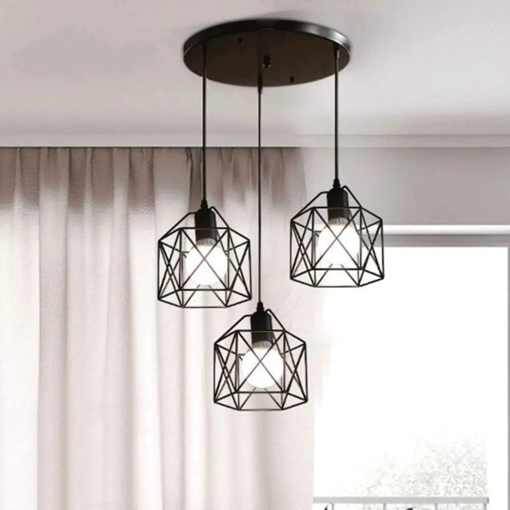 Vintage 3-Light Black Metal Pendant Chandelier - Decorbites