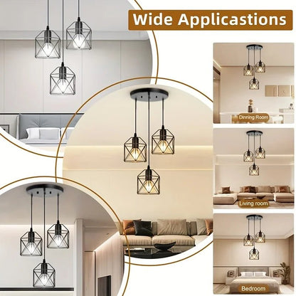 Vintage 3-Light Black Metal Pendant Chandelier - Decorbites