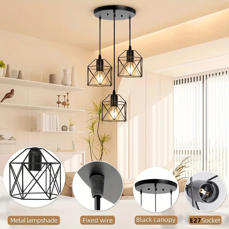 Vintage 3-Light Black Metal Pendant Chandelier - Decorbites