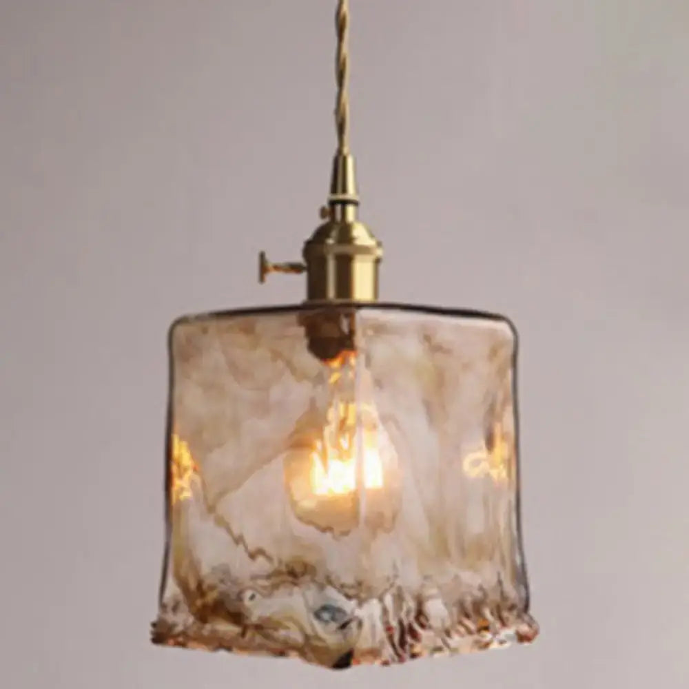 Decorbites vintage alabaster glass pendant lamp in warm amber with textured amber and gold gradient finish