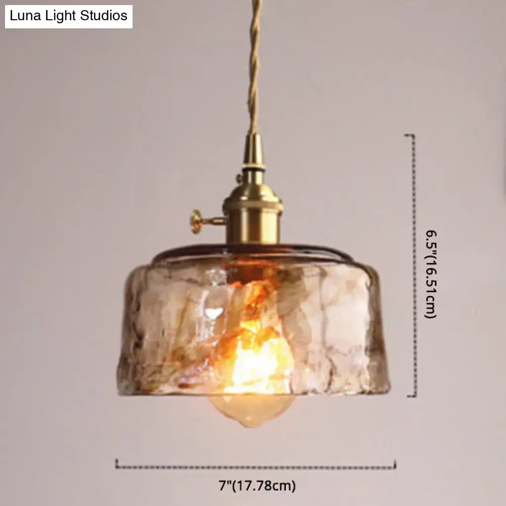 Decorbites vintage amber alabaster glass pendant lamp with textured glass and brass fixture for living room lighting