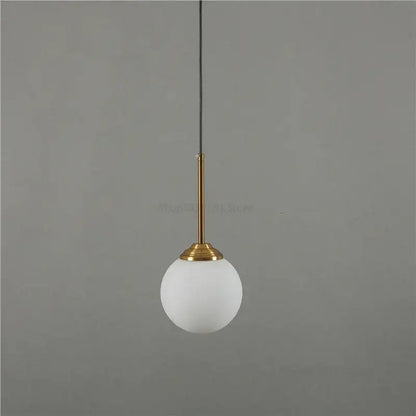 Minimalist pendant light with frosted white glass globe and brass stem on black cord for decorbites gray glass ball decor