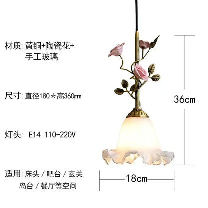 Delicate pink rose pendant lights with brass finish and hand-blown glass shade for decorbites french rose copper decor