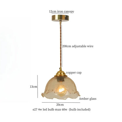 Vintage amber cracked glass led pendant light with 12cm iron canopy and adjustable copper wire for kitchen decorbites cracked glass design