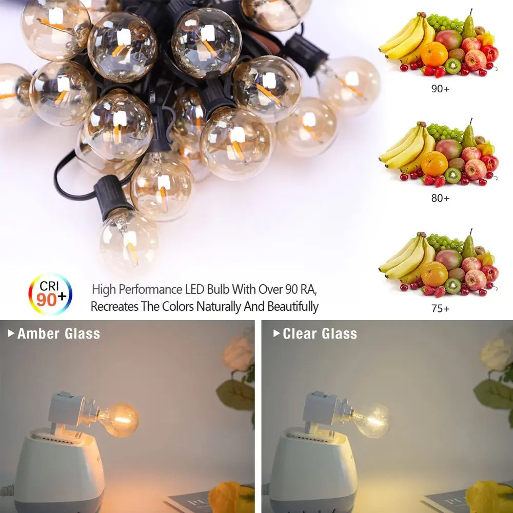 Vintage amber glass 25pcs g40 led string lights with black wiring for patio and garden decoration