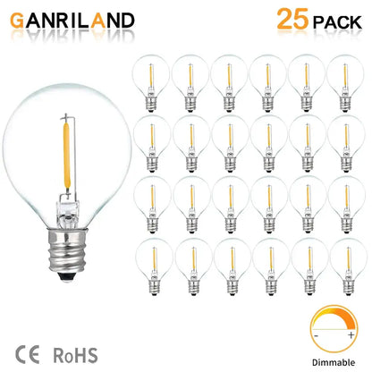 Clear glass globe g40 led bulbs with warm amber filament silver base 25pcs g40 led string lights by ganriland