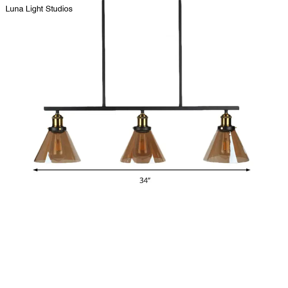 Decorbites vintage amber glass island pendant light with black metal bar and three amber glass globe cone shades 220v-240v