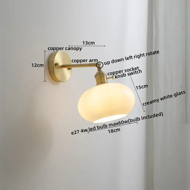 Copper led wall lamp with creamy white glass shade vintage amber glass copper led wall lamp with pull chain for bedroom