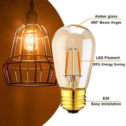 Vintage amber glass dimmable e27 led edison bulb with gold e26 base and filament design for dining room lighting