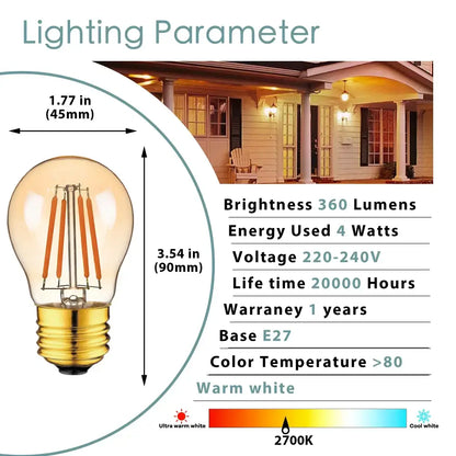 Warm white 4-watt led filament bulb with gold-toned e27 base and clear glass for vintage amber dining room use