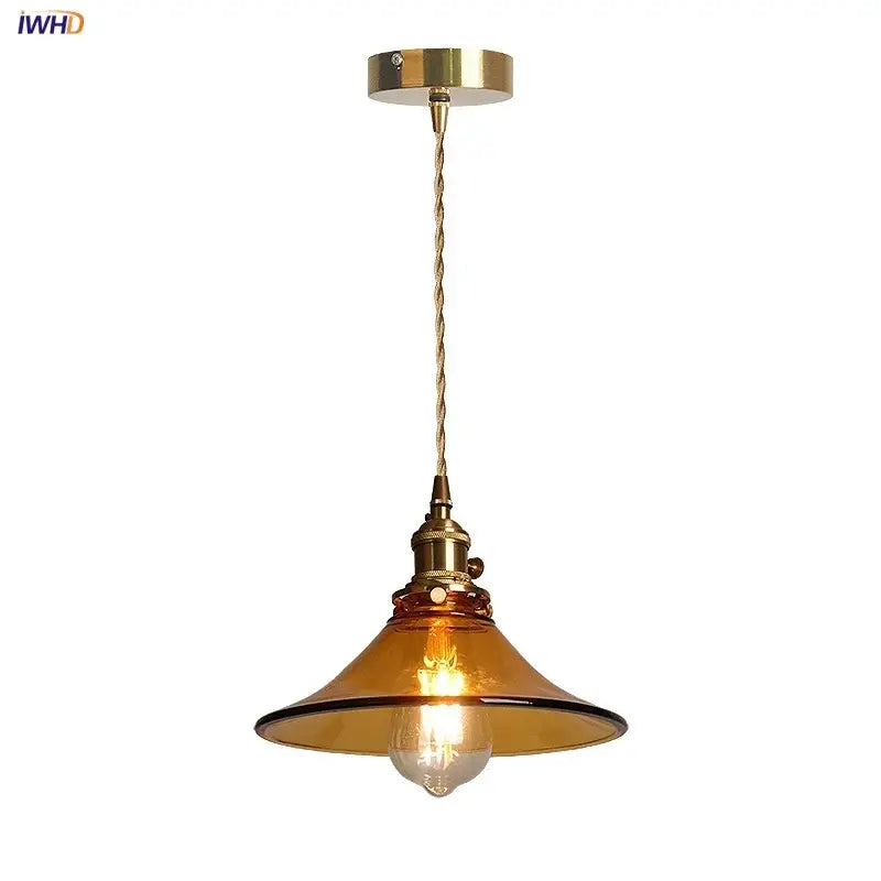 Vintage amber glass led pendant light with warm brass fixture and twisted copper wire suspension for kitchen decorbites amber glass