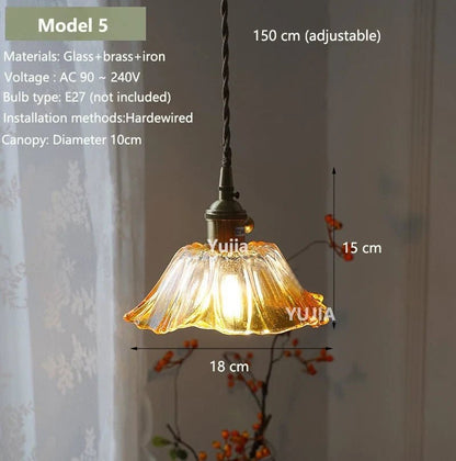 Vintage Amber Glass Pendant Light With Brass Detail - Decorbites