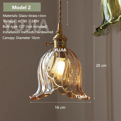Vintage Amber Glass Pendant Light With Brass Detail - Decorbites