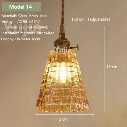 Vintage Amber Glass Pendant Light With Brass Detail - Decorbites