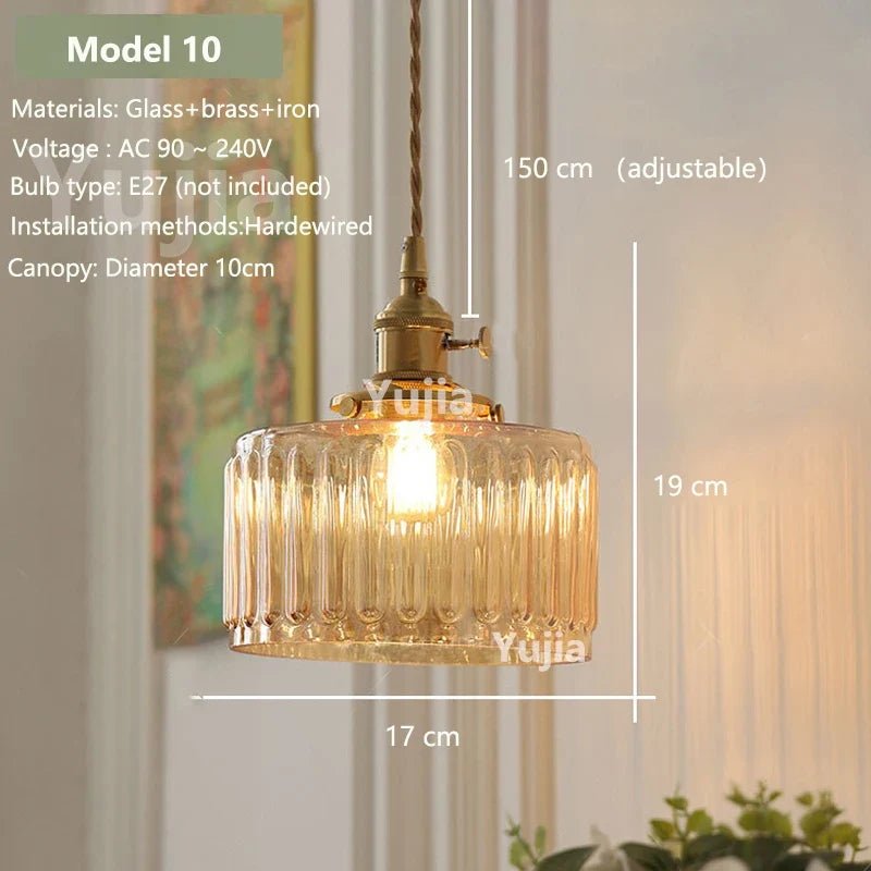 Vintage Amber Glass Pendant Light With Brass Detail - Decorbites