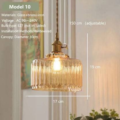 Vintage Amber Glass Pendant Light With Brass Detail - Decorbites