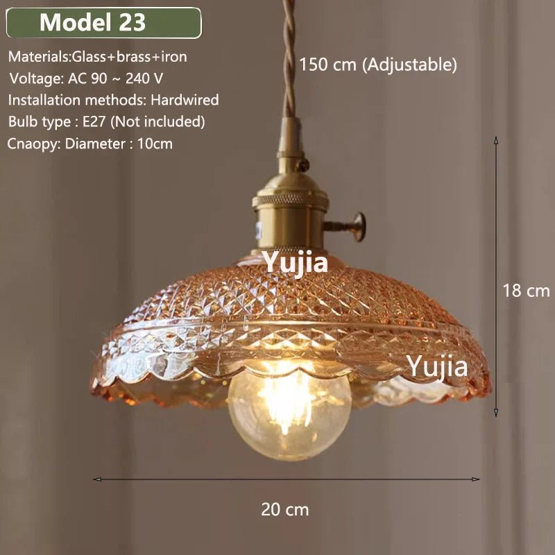 Vintage Amber Glass Pendant Light With Brass Detail - Decorbites