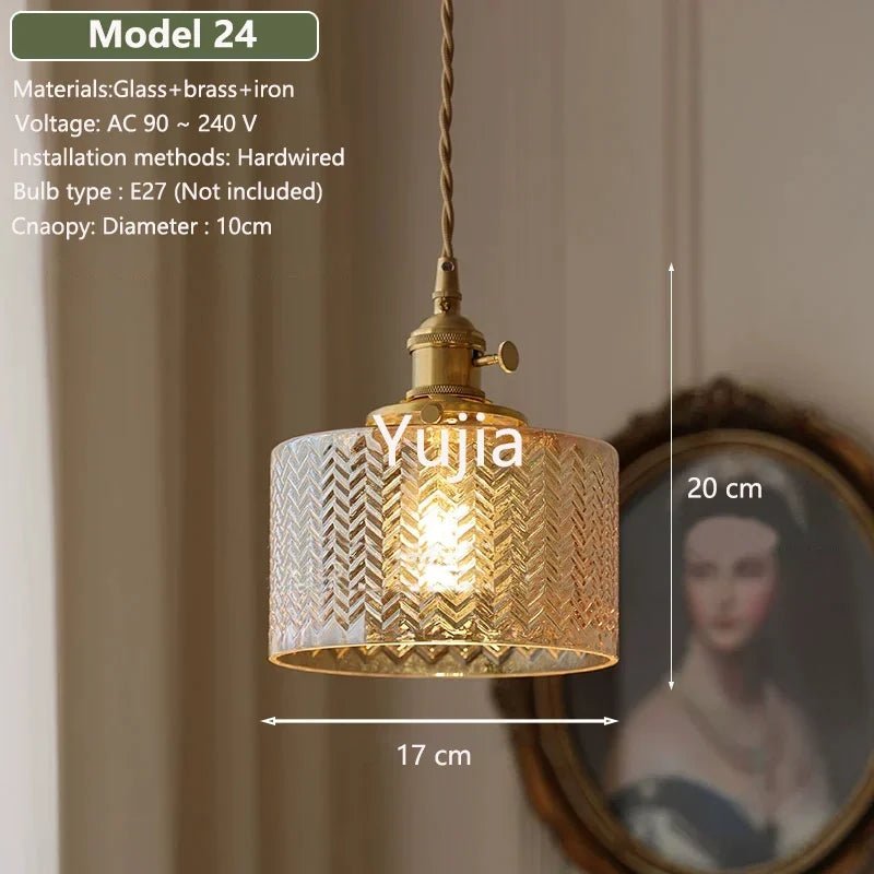 Vintage Amber Glass Pendant Light With Brass Detail - Decorbites