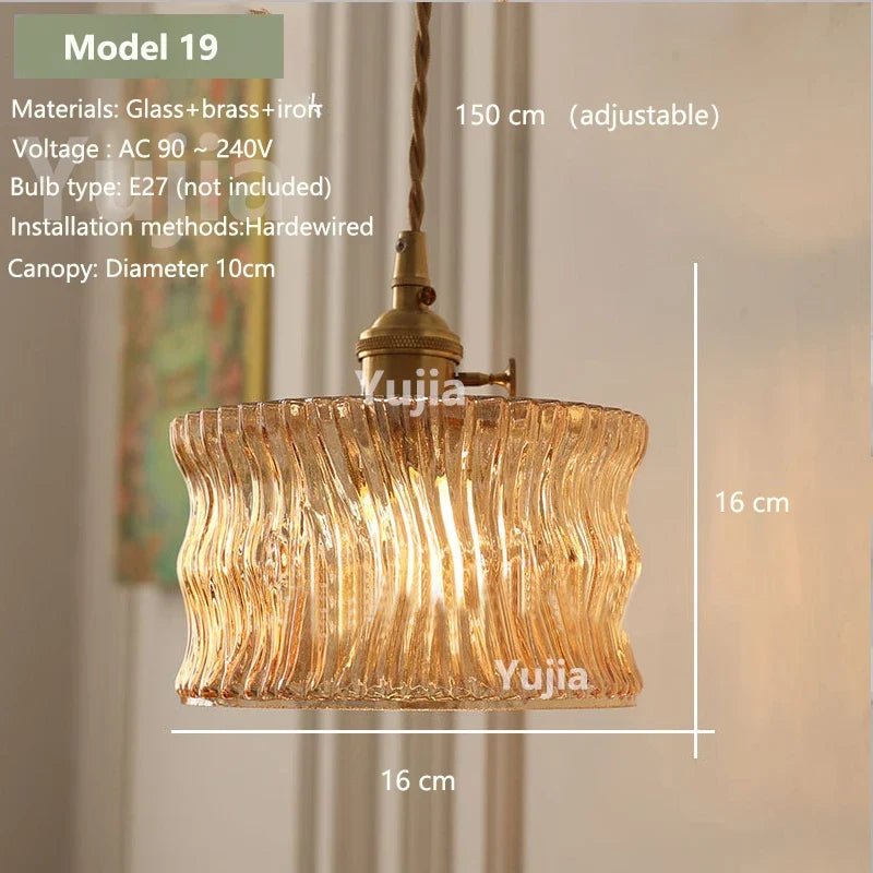 Vintage Amber Glass Pendant Light With Brass Detail - Decorbites