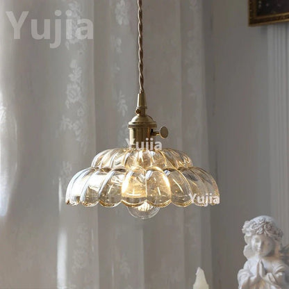 Vintage Amber Glass Pendant Light With Brass Detail - Decorbites
