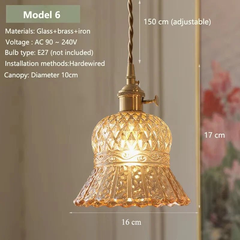 Vintage Amber Glass Pendant Light With Brass Detail - Decorbites