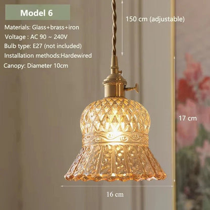Vintage Amber Glass Pendant Light With Brass Detail - Decorbites